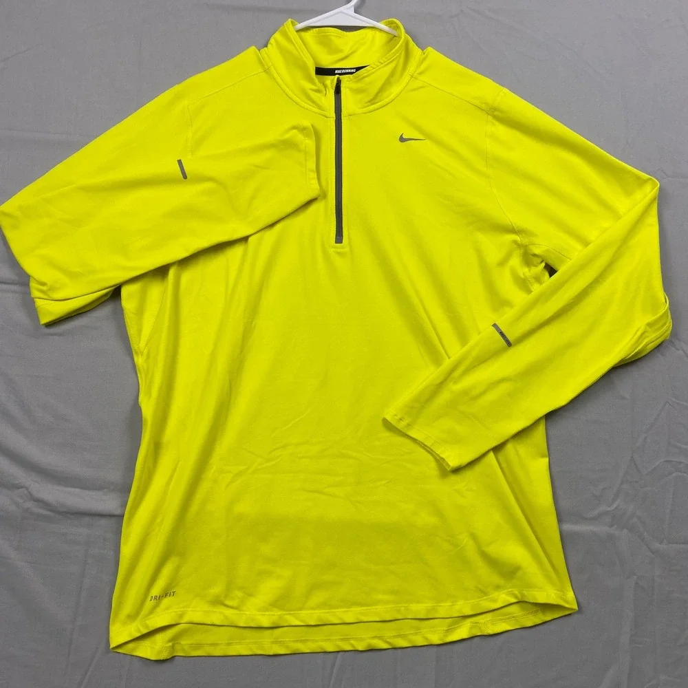 Nike Dri-Fit Half Zip Running Pullover Mens Large Volt Yellow Reflective